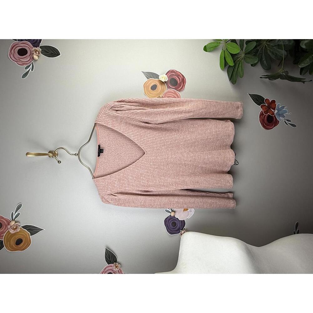 J. Crew Peachy Pink Soft Ribbed V-Neck Puff Sleeve Sweater - Size - Small